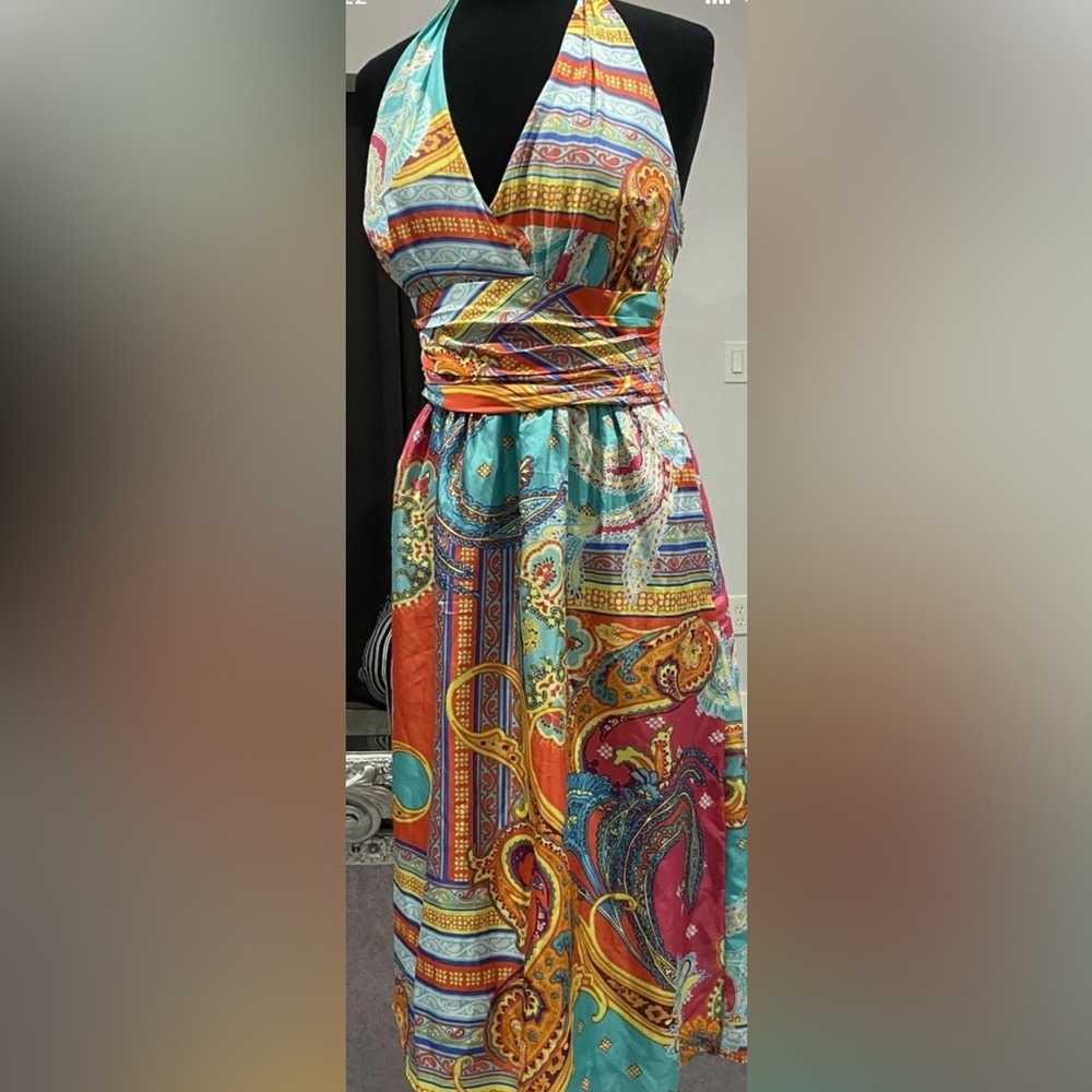 Cache Silk Multicolor Print Dress